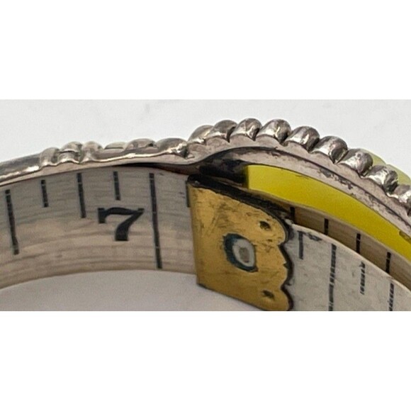 A925 Sterling Silver Yellow Stone Carved Flower Hinged Bangle Cuff Bracelet 7.5" - Picture 5 of 6